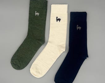 Calcetines largos de alpaca, confeccionados con un 80 % de lana de alpaca bebé, para mujer y hombre (azul, verde, blanco).