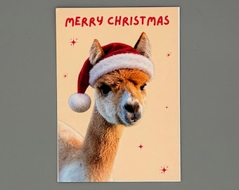 Alpaca Christmas Card Merry Christmas – Cute Alpaca Holiday Postcard, A6 Greeting Card, Christmas Gift for Alpaca Lovers