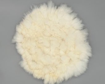 Cojín de asiento de alpaca redondo hecho a mano con lana de alpaca blanca 100% natural, cojín de asiento suave, cojín de silla, decoración sostenible, hecho a mano
