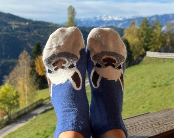 Alpaka Socken aus Alpakawolle mit süßem Alpaka-Motiv – in blau, Größen 35-45, kuschelig warm!