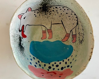 Hand-Painted Ceramic Dog Bowl-  Artisan Crafted with Love for Your Pet