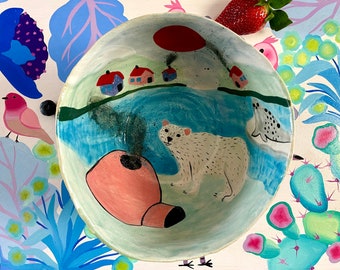 Ceramic ramen bowl, ceramic bowl gift, hand painted ceramic, fun ceramic, artistic ceramic, hand painted bowl