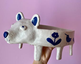 Unique Bear-Shaped Fruit Dish, Hand-Sculpted Ceramic Art