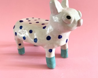 Ceramic fat cat Sculpture - Handcrafted Coastal Art