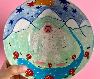 Ceramic salad bowl | ceramic hand painted bowl | abominable snowman bowl | snowman bowl | ceramic bowl gift | ceramic artistic