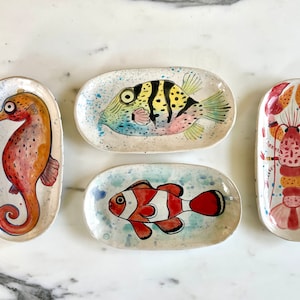 Hand-Painted Ceramic Oval Plates: Marine Life Designs, Perfect for Appetizers image 5