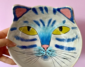 Stoneware Bowl with Tabby Cat and Ears – One of a Kind