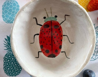 Ceramic bowl with ladybug