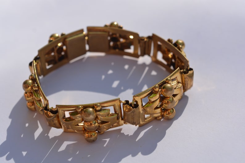 Antique Victorian Art Deco Lady, Man Handmade Dold Plated Bracelet Hand