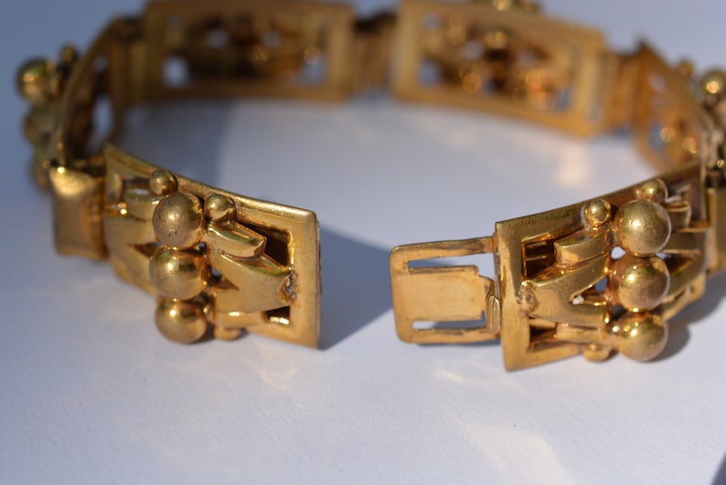 Antique Victorian Art Deco Lady, Man Handmade Dold Plated Bracelet Hand
