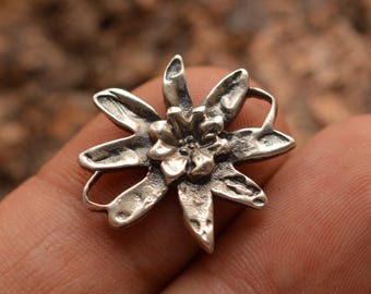 Edelweiss Flower Pendant: Rustic Sterling Silver - Handmade Charm