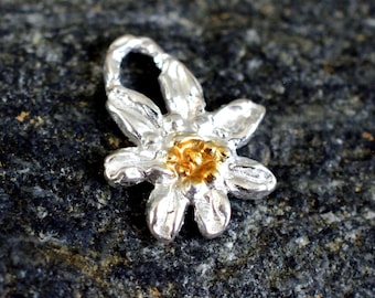 Edelweiss Necklace - Boho Rustic Silver Pendant - Gold Accents, Floral Symbolism, Handmade Jewelry Gift