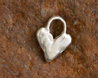 Heart Necklace Minimalist Pendant, Tiny Rustic Silver Charm (Handcrafted 925 Sterling, Small Size, Gift for Her)