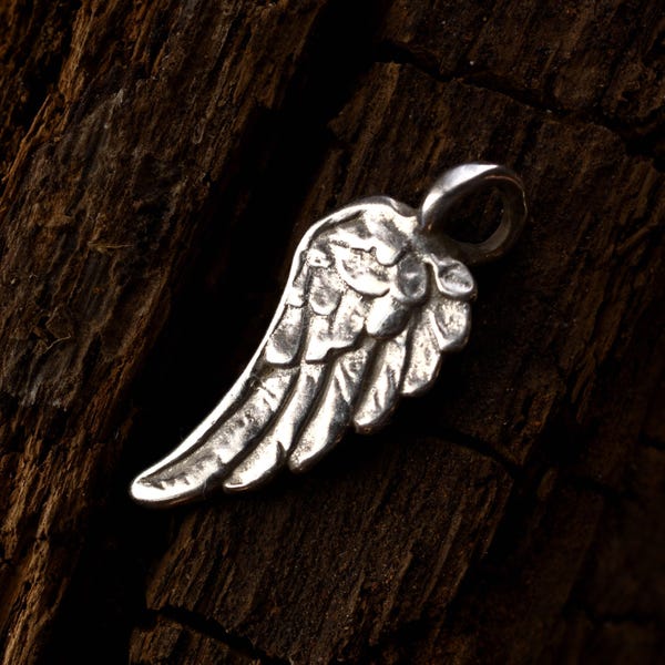 Angel Wing Necklace Pendant: Rustic Boho Silver Design - Handmade, Spiritual Talisman, Memorial Gift