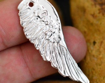 Angel Wing Pendant Sterling Silver - Boho Rustic Handmade 45mm