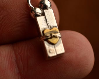 Love Pendant Necklace: Boho Rustic Heart Sculpture - Sterling Silver 925, Gold Accent, Meaningful Romantic Gift