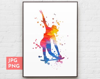 skateboard outdoor street sports skateboard watercolor skater skater art skateboarder skater girl Skateboarding skateboard print