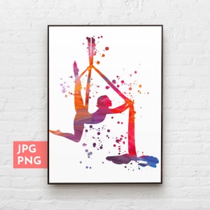 Yoga Seide Kunst, Yoga druckbare Wandkunst, Aquarell Druck, Yoga Seide Fitness, Birdie Yoga Poster, Yoga Studio Dekor, Sublimationsdruck