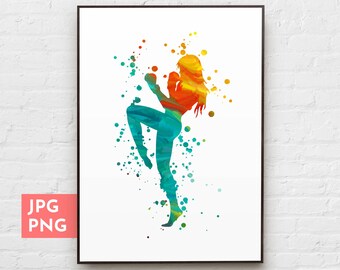 Impression boxer femme, arts martiaux aquarelle, cadeaux boxe pour femme, art mural sport