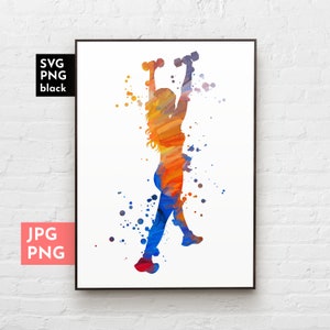 Gym girl art, Fitness girl PNG, Workout SVG women, Watercolor sports wall art