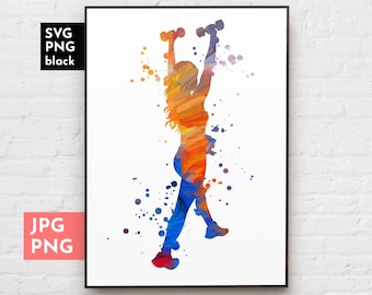 Gym girl art, Fitness girl PNG, Workout SVG women, Watercolor sports wall art