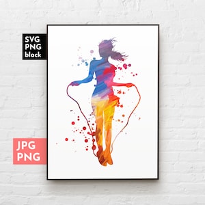 Fitness girl PNG, Jump rope SVG, Exercise print, Sports wall art, Fitness sublimation designs