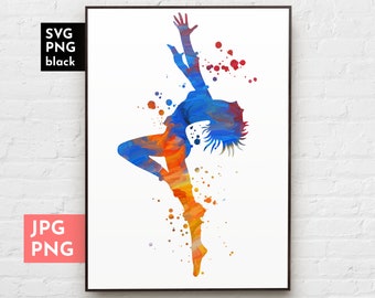 Stampa ragazza danzante, Download ragazza danzante, Decorazione studio di danza, Arte murale stampabile danza, Grafica a sublimazione