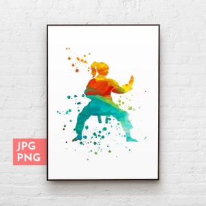 Girl karate art, Sports wall art, Karate poster, Karate wall decor, Karate printable, Sport watercolor print, Karate gift girl