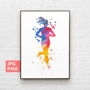 Runner girl wall art, Running decor, Runner art print, Marathon runner gift, Jogging art, Sports wall art, Sport digital