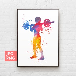 Weight lifter woman, Gym art printable, Sports wall art, Bodybuilding gifts, Weights art sport, Gym fitness girl, Training room decor