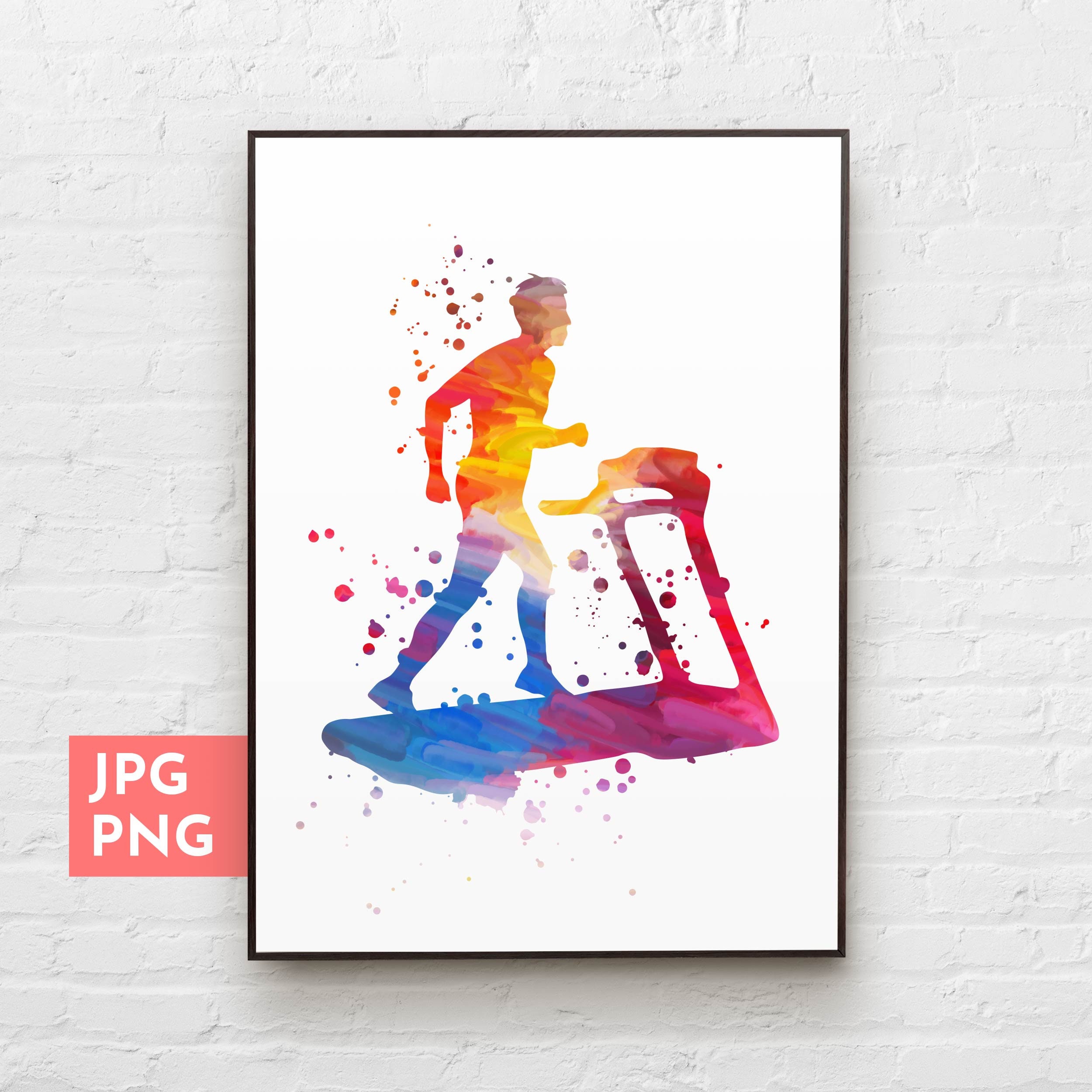 Treadmill Man Workout Print, Fitness Gifts for Men, Gym Art Printable,  Exercise Room Decor, Watercolor Sports Wall Art 