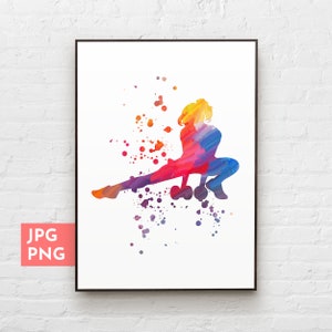 Impresión de entrenamiento de niña, arte de pared deportivo, arte con mancuernas, impresión de arte de gimnasio en casa, chica fitness en el gimnasio, impresión de ejercicio