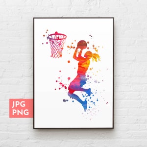 Basketball-Mädchen, Basketball-Kunstdruck, Basketball-Geschenke für Mädchen, Mädchenzimmerdekor, Basketball-Silhouette, Sportwandkunst