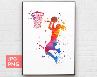 Basketball girl player, Basketball art print, Basketball gifts for girls, Girls room decor, Basketball silhouette, Sports wall art