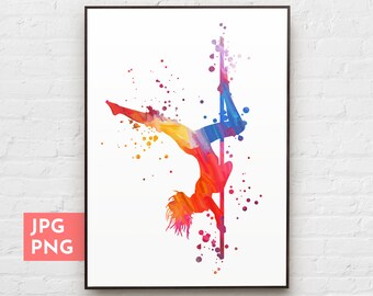 Arte di ballerina di pole dance, ragazza di pole dance, pole fitness, arredamento sportivo, arredamento per studio di danza, regalo di ballerina di pole dance, stampa artistica di danza