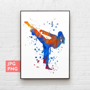 Girl karate print, Taekwondo prints, Karate gift girl, Karate sport art, Sports wall art decor