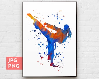 Impresión de karate para niña, impresiones de taekwondo, regalo de karate para niña, arte deportivo de karate, decoración de arte de pared deportivo