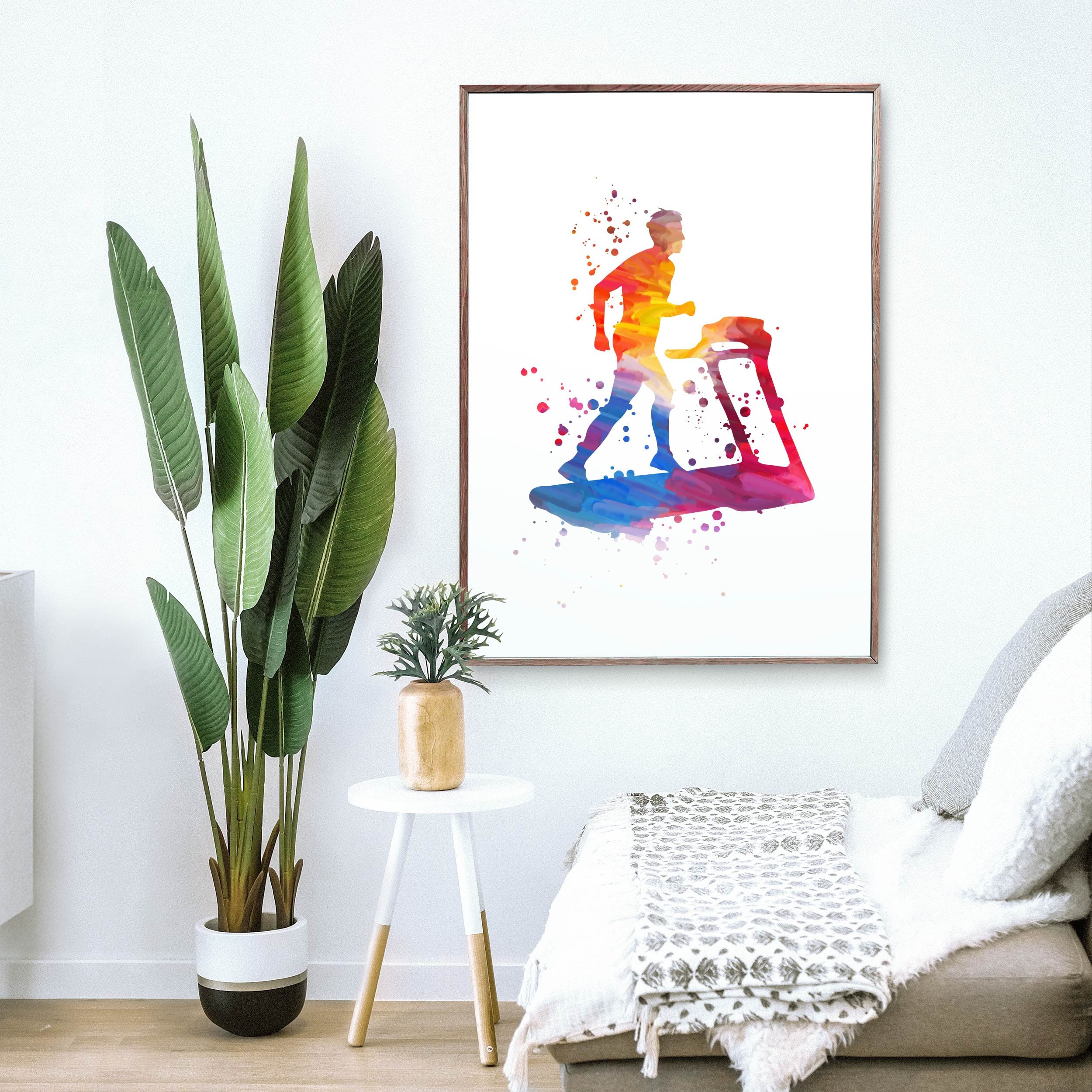 Treadmill Man Workout Print, Fitness Gifts for Men, Gym Art Printable,  Exercise Room Decor, Watercolor Sports Wall Art 