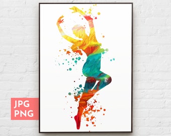 Stampa acquerello di ragazza che balla, stampa murale di danza, idea regalo per ballerina o insegnante di danza, decorazione per studio di danza o casa