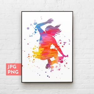 Skater girl art - Skater png - Skateboarding prints - Sublimation designs downloads
