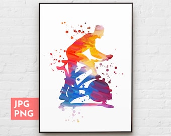 Impresión de bicicleta estática, regalos de fitness para hombres, arte de pared de bicicleta de ejercicio, decoración de sala de ejercicios, arte de pared deportivo