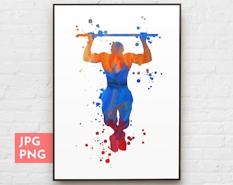 Impression d'entraînement, art mural sportif, impressions de gym à domicile, impression de remise en forme, homme de fitness aquarelle, affiche de gym garage, motifs par sublimation, fichier PNG
