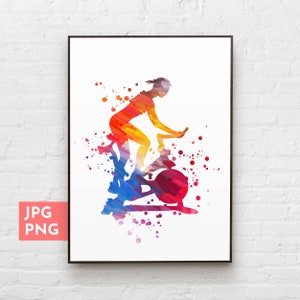 Exercise bike workout girl print, Fitness gifts for women, Stationary bike PNG, Workout room decor, Sports wall art