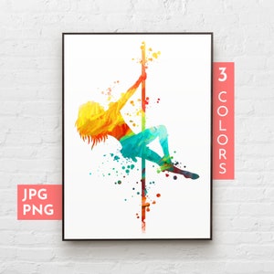 Pole dance print, Dance printable wall art, Pole girl silhouette, Pole dancer gift, Pole fitness, Sublimation designs