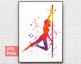 Pole girl art print, Dance sport art, Pole studio decor, Pole dance sport, Exotic dance art, Pole dancing gift, Pole exercise