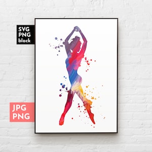 Afdrukbare muurkunst dans, aquarel dansend meisje, ballerina PNG, SVG, downloads van sublimatieontwerpen