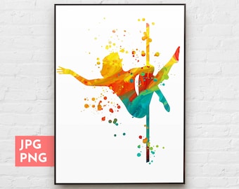 Stampa ragazza pole dance, stampa artistica da parete di danza, stampa artistica di danza, regalo per ballerina di pole dance, arredamento per studio di danza, disegni a sublimazione, file PNG