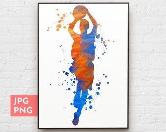 Basketball print, Basketball watercolor, Basketball player gift, Boys room decor, Sport wall art, Sublimation designs, PNG file