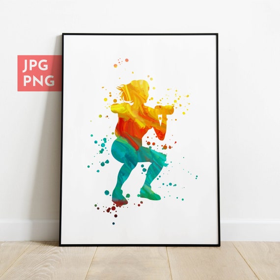 Woman fitness art, Fitness squat, Gym wall decor, Girl athlete, Womens fitness gift, Girl workout print, Sports wall art
