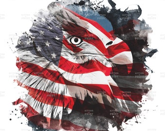 American eagle sublimation design, Patriotic bald eagle print, American flag PNG file